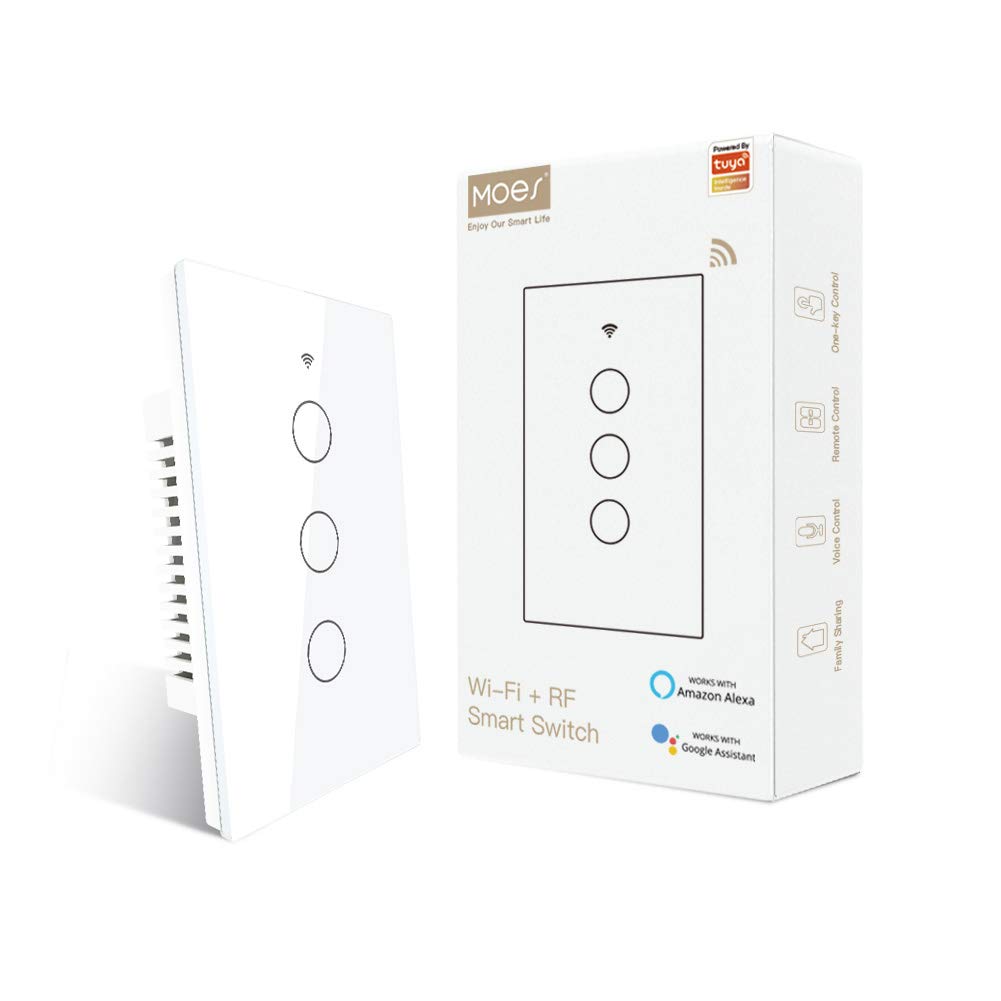 Interruptor Inteligente WiFi MOES Touch Sin Neutro - 3 Módulos